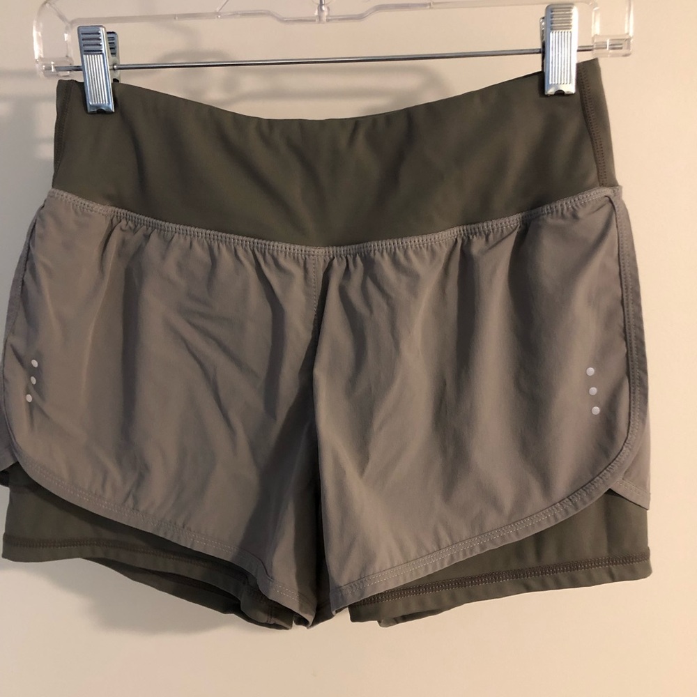 Green and Gray Athletic Shorts with Elastic Waistband